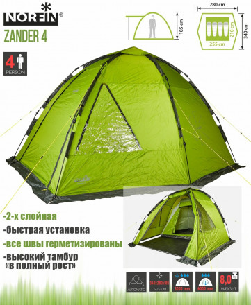 Палатка автоматическая 4-х местная Norfin ZANDER 4 NF